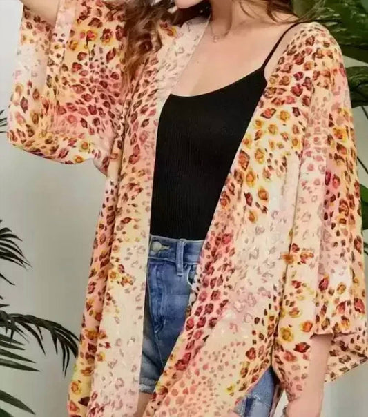 Open Front Leopard Print Kimono Plus