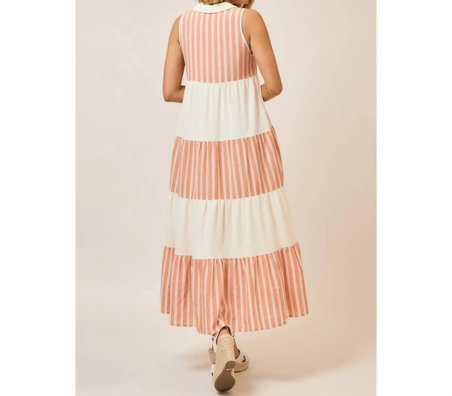 Cozy Co. - Sleeveless Striped Tiered Dress