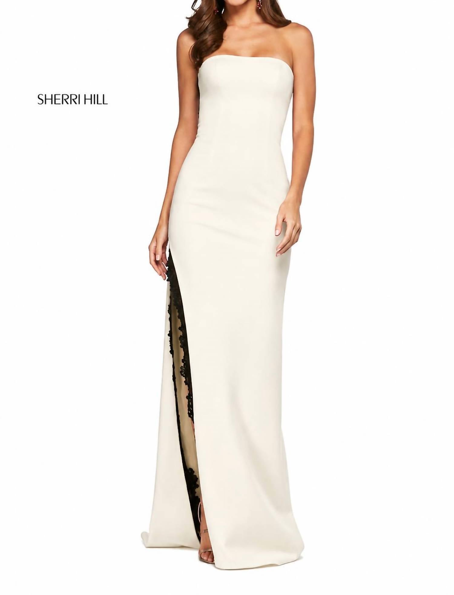 Sherri Hill - Strapless Corset Gown Lace Slit Dress