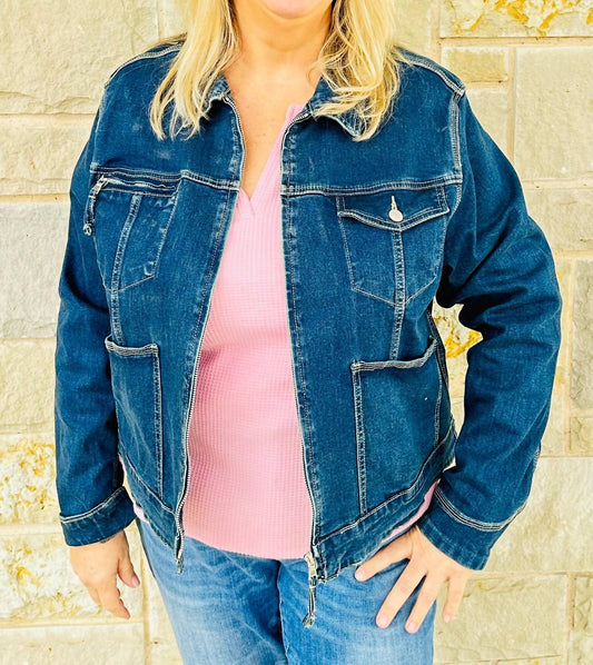 White Birch - Stitch Detailed Zip Up Front Denim Jacket