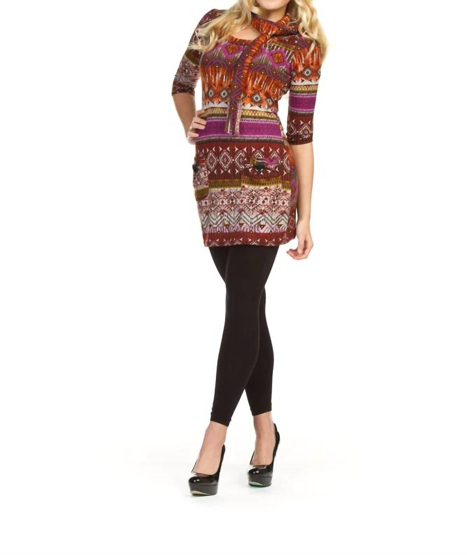 Papillon - Global Stripe Print Quarter Sleeve Sweater Dress