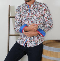 Eight X - Comic Style Button Down Shirt With Trim