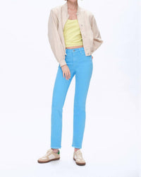 Bayeas Mid Rise Slim Straight Pants in sea blue - women's pants - detail view
