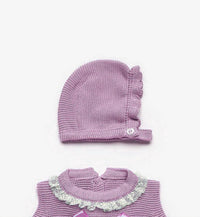 Juliana - Girl's Knit Front Bow Onesie And Hat Set
