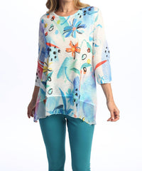 Jess & Jane Flora Chiffon Hem Top in light blue multi - women's blouse