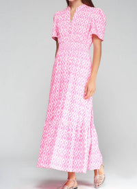 Vilagallo Leila Ikat Dress in neon pink - women's dress - detail view