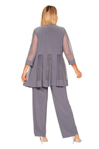 R&M Richards - Pants Suit Sleeveless Top With Soft-cut Draped Lapel Mesh Jacket Set