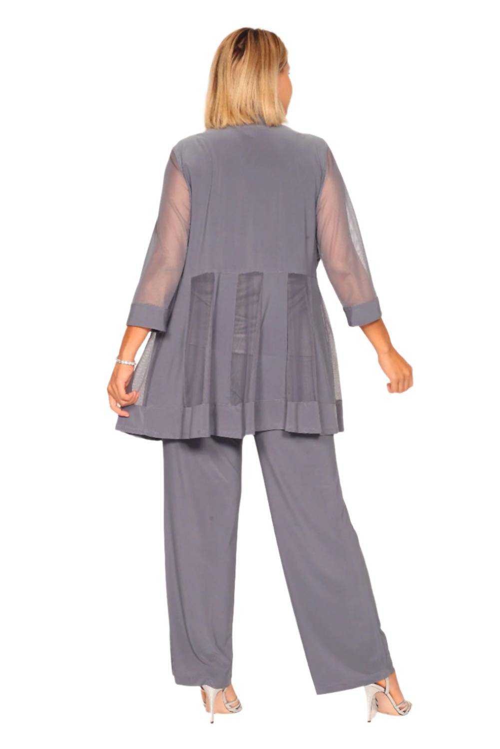 R&M Richards - Pants Suit Sleeveless Top With Soft-cut Draped Lapel Mesh Jacket Set