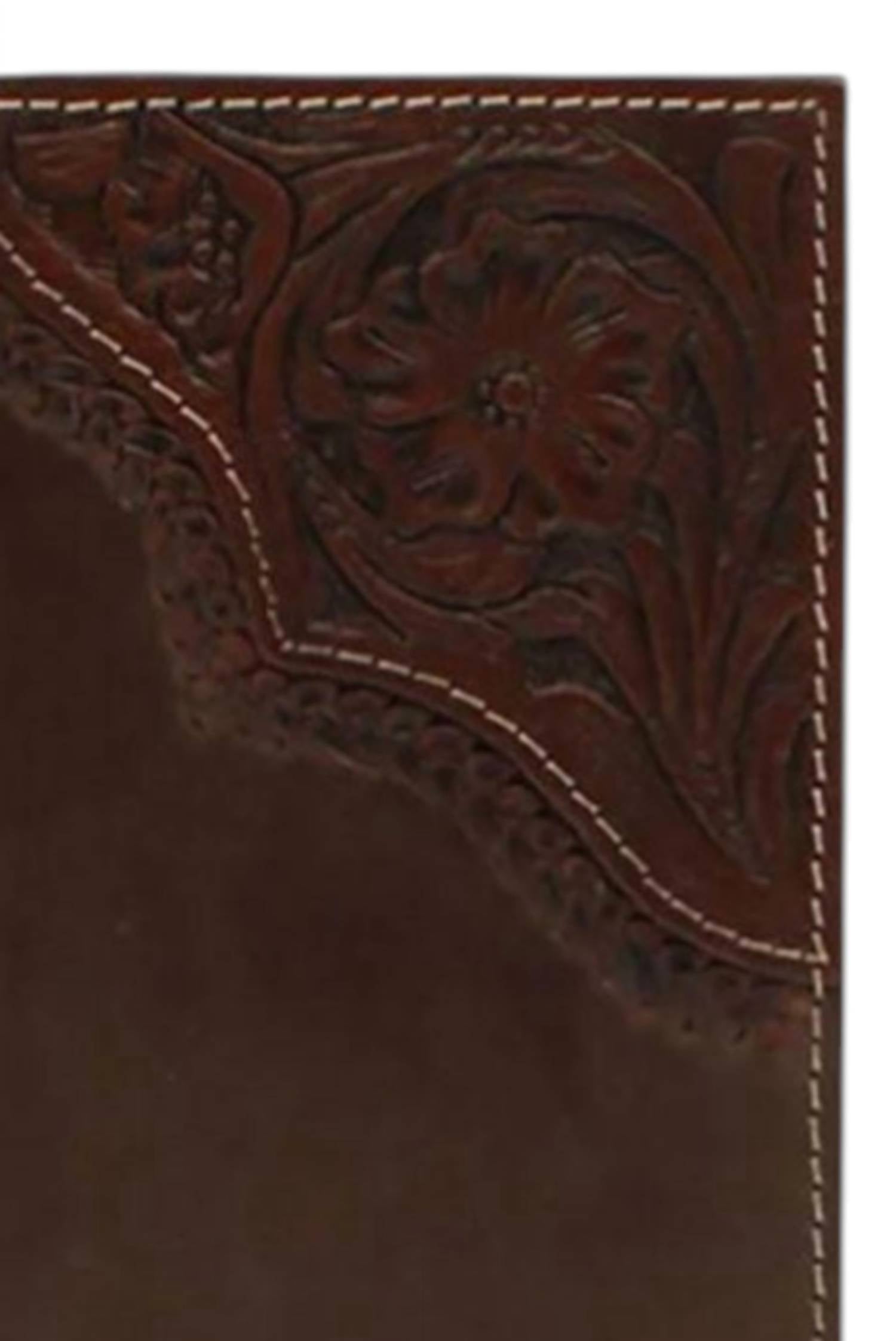 Nocona Belt Co. Men's Floral Edge Leather Rodeo Wallet in brown - men's bag - detail view