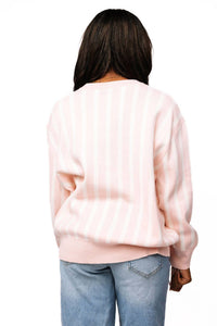 QUEEN OF SPARKLES Stripe Espresso Martini Sweater in light pink white 1 - women's sweater - alternate view