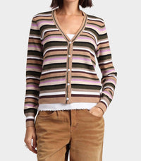 Minnie Rose - Cotton Cashmere Weekend Texture Stripe Cardigan