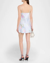 LoveShackFancy Beliona Floral Mini Dress in amethyst sky - women's dress - detail view