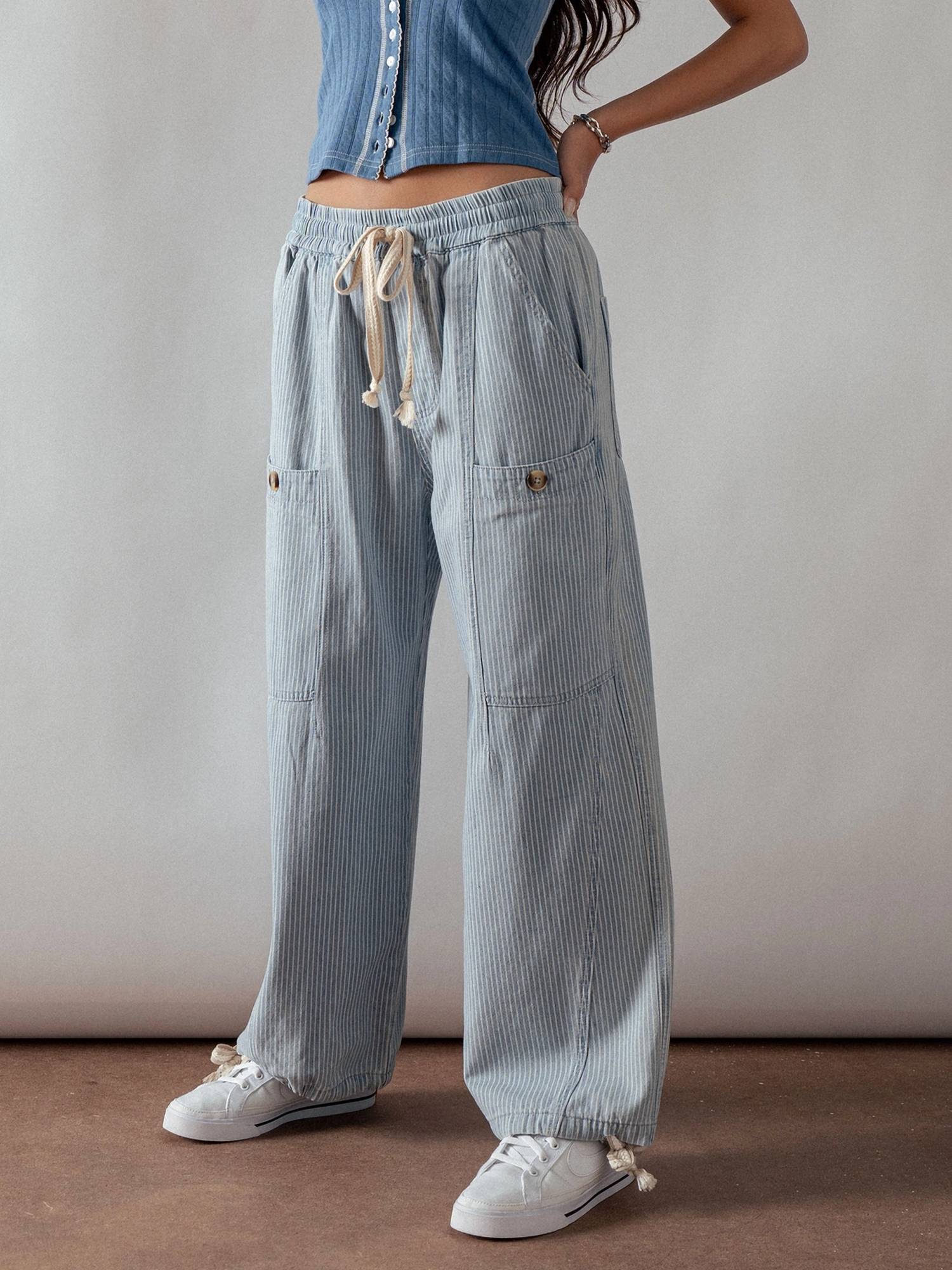 Urban Daizy - Avery Adjustable Hem Cotton Utility Cargo Pants