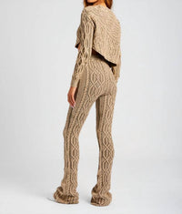 SER.O.YA Cayenne Cable Knit Flare Pants in washed tan - women's pants - alternate view