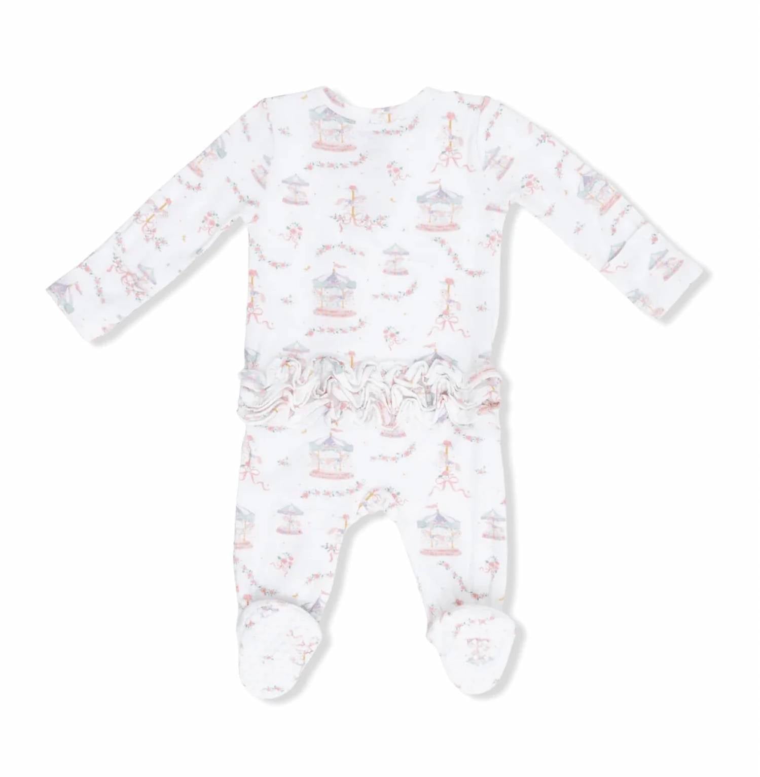 Angel Dear - Kids Carousel With Bows 2 Way Ruffle Back Zipper Footie