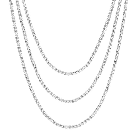 Eklexic - Women's Triple Layer Thin Luciana Box Chain Necklace