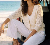 Karen Kane - Puff Sleeve Crochet Sweater Cardigan - Petite
