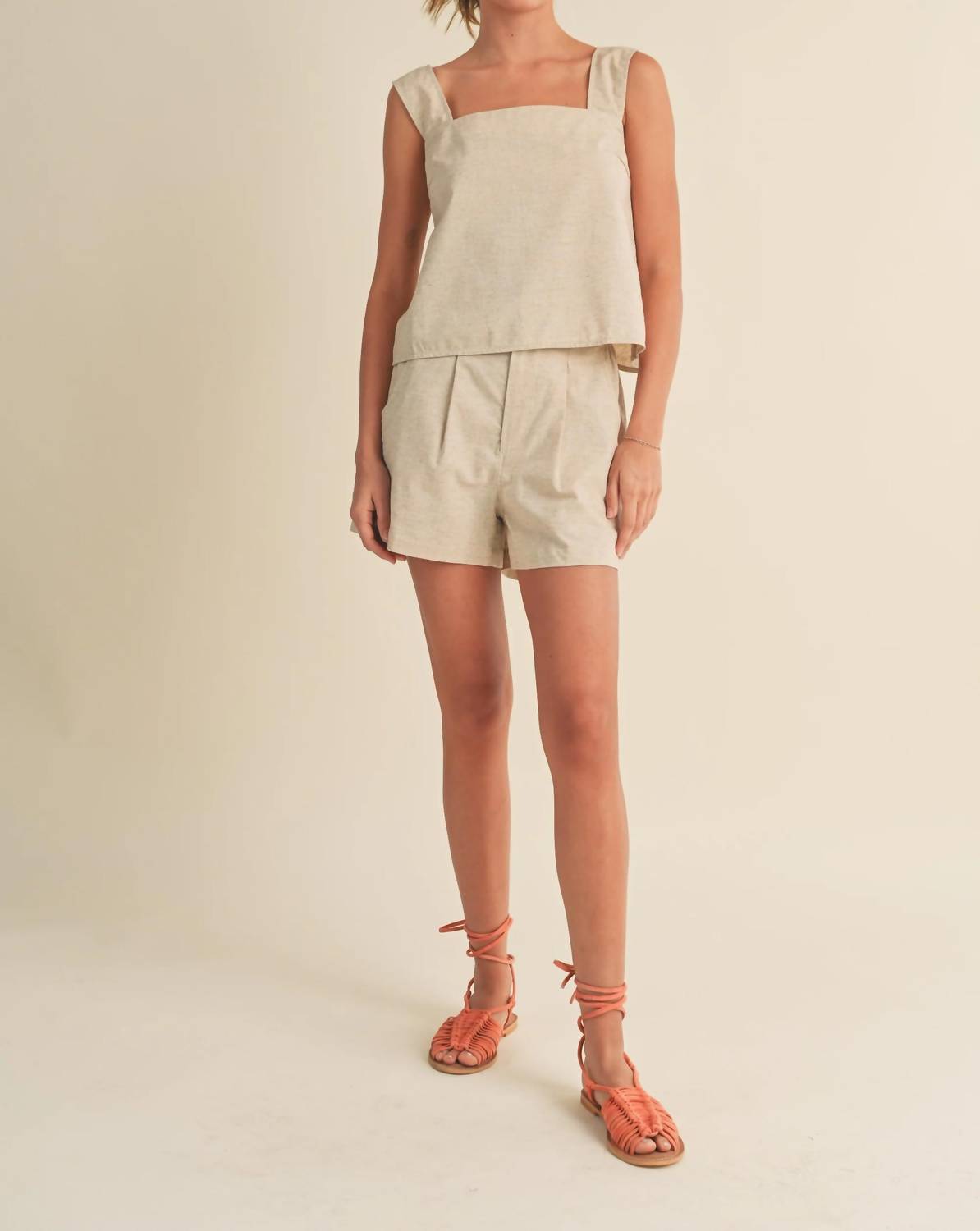 Miou Muse - Monument Linen Elastic Band Shorts