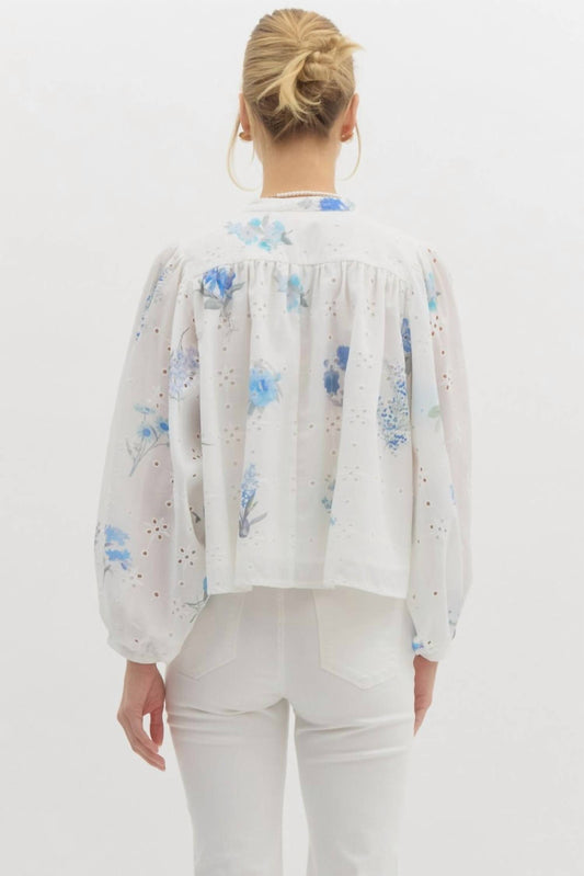 Entro - Floral Print Eyelet Top