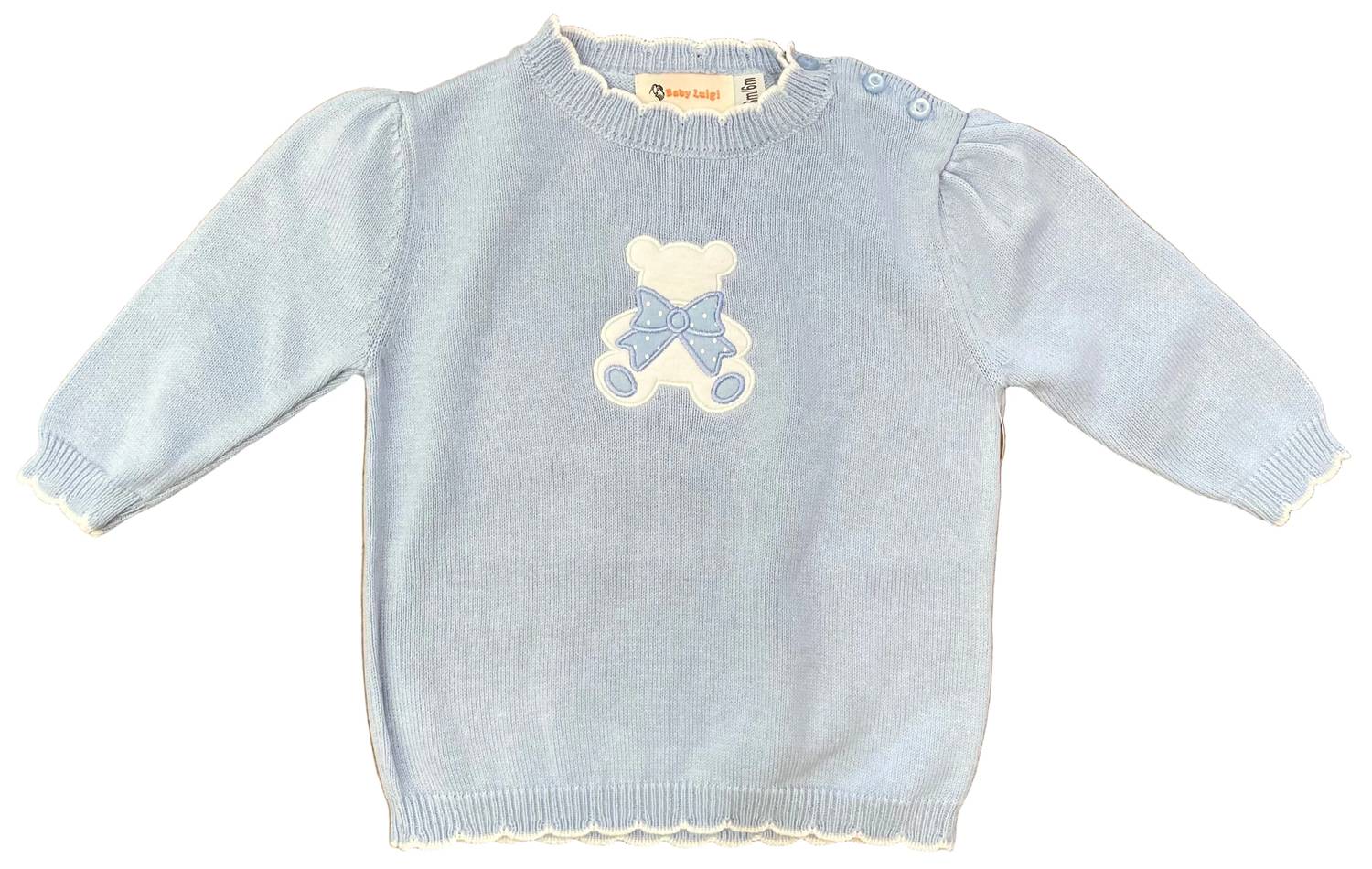 Claver By Acvisa - Kid's Bear Applique Fine Gauge Scallop Sweater