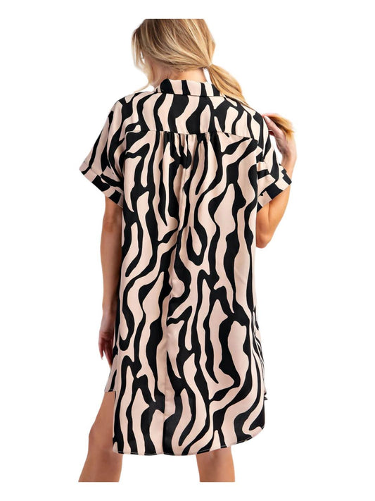 Easel - Abstract Print Short Sleeve Shift Dress