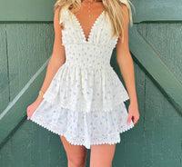 Sky To Moon - Penelope Ditsy Eyelet Tie Strap Layered Lace Mini Dress