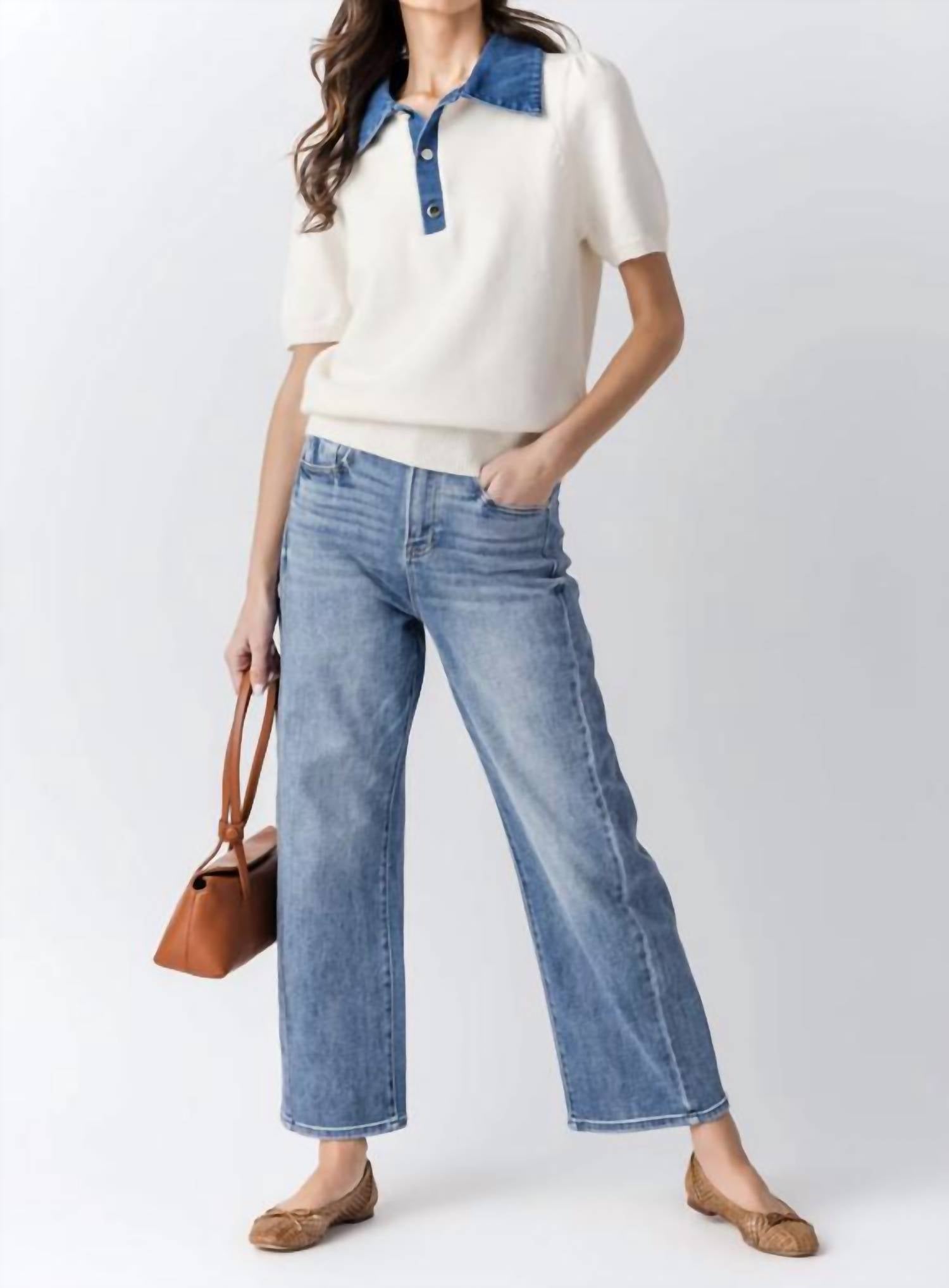 Urban Daizy - Denim Collar Knit Sweater