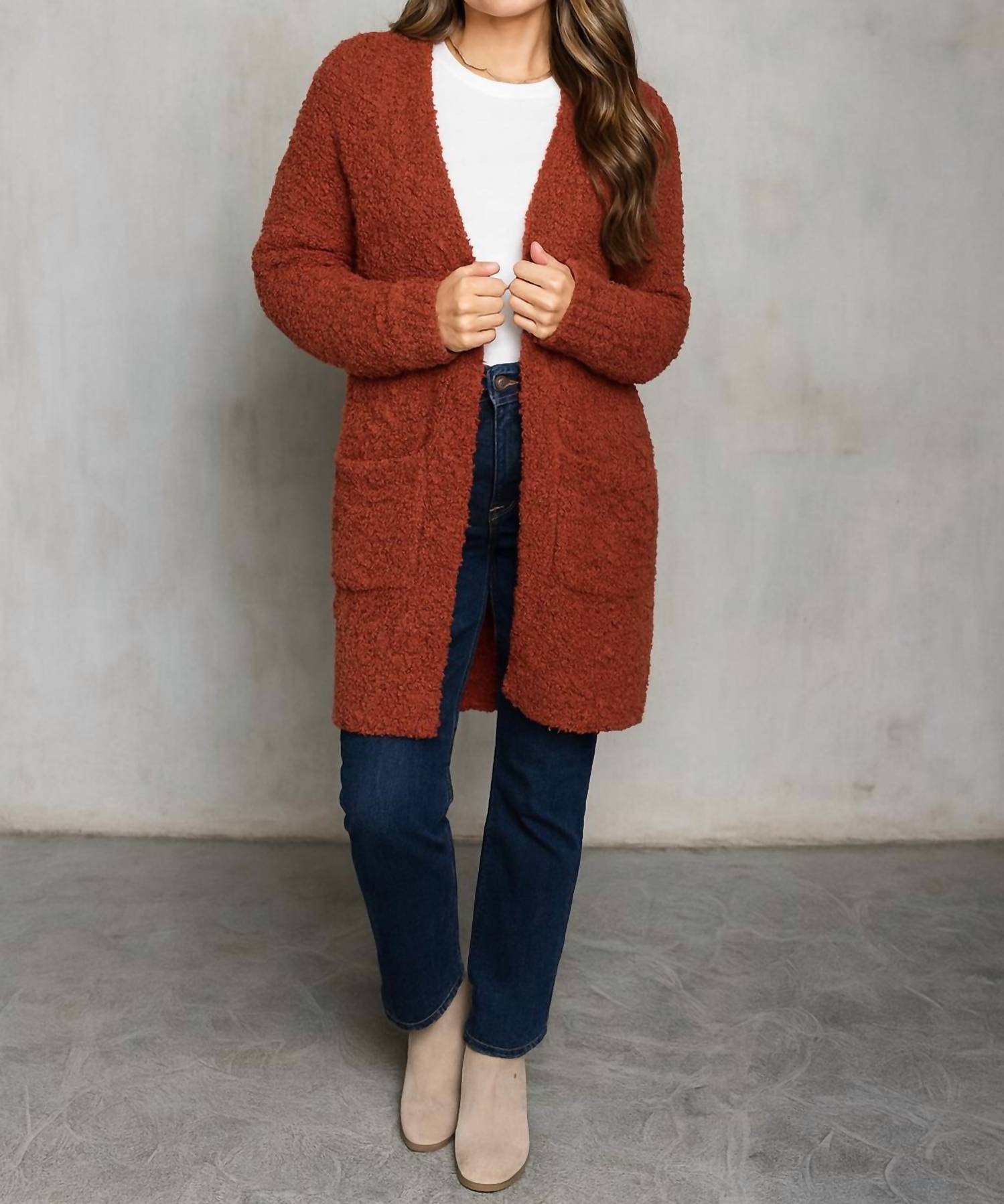 Pine Apparel - Longline Popcorn Open Front Cardigan
