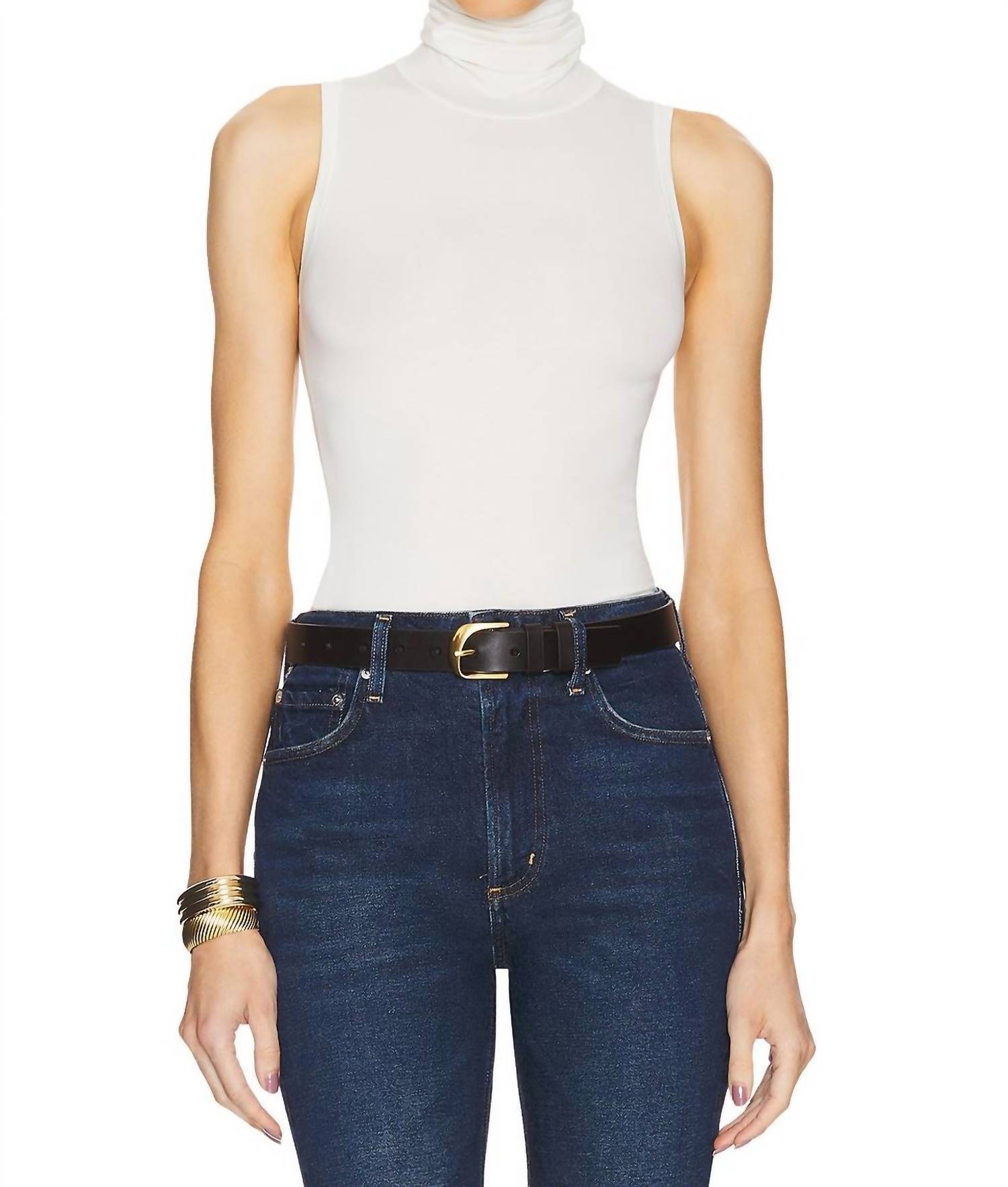 Helsa Turtleneck Tank Top in cream - women's tank top