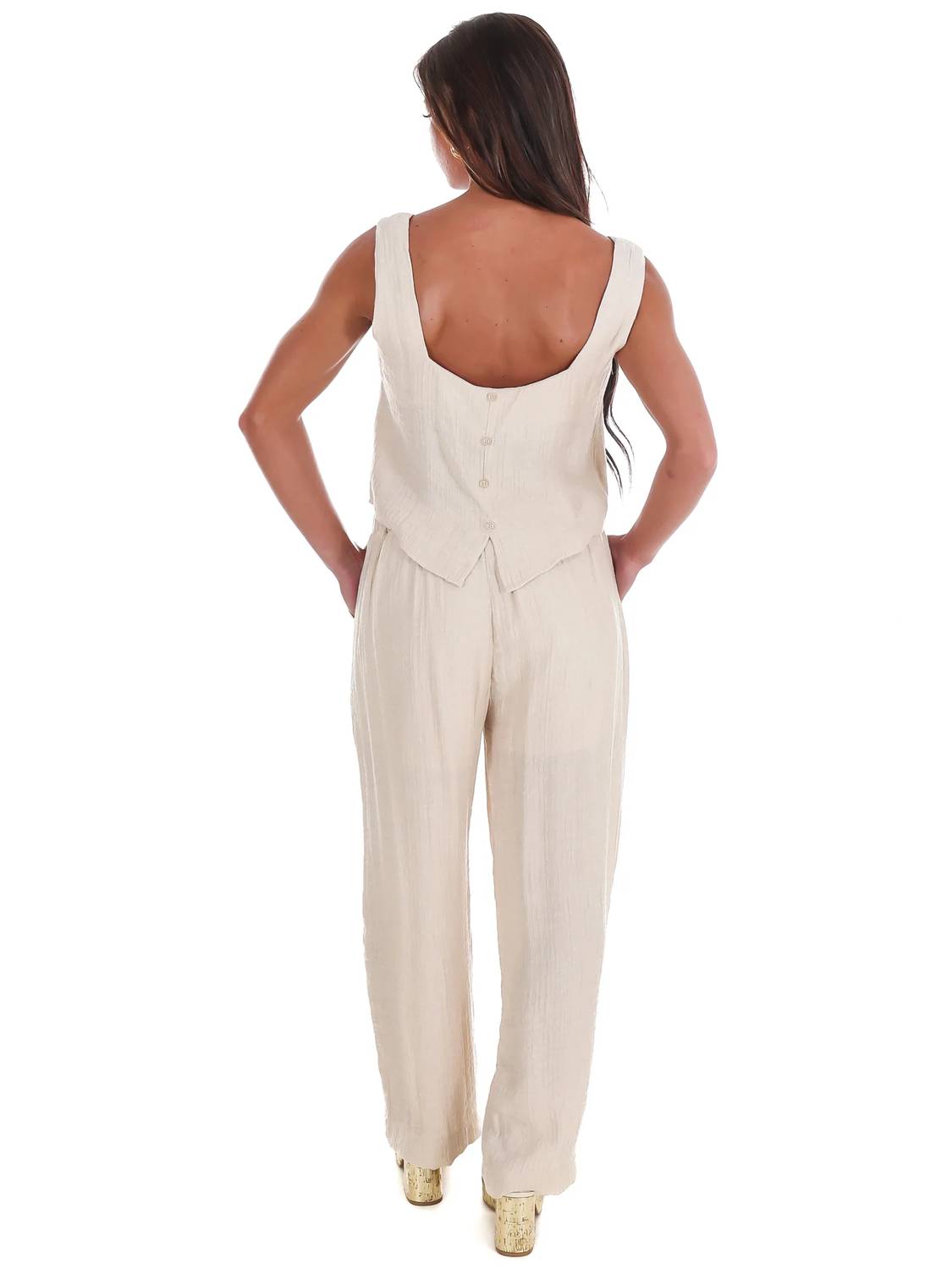 Blu Pepper - Breezy Escape Square Neck Top And Wide Leg Pants Two Piece Set