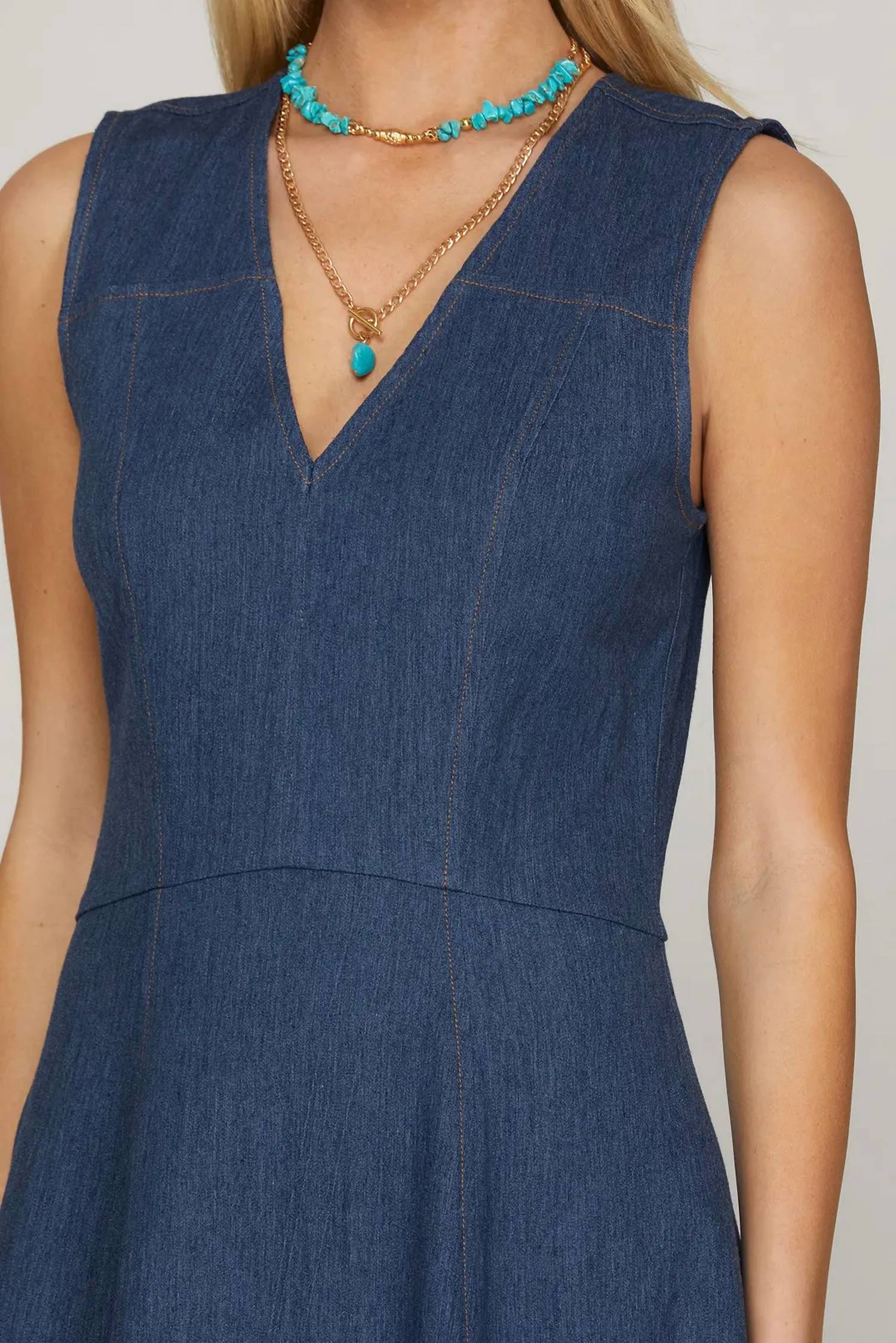 She + Sky - Sleeveless Stretch Denim Midi Dress
