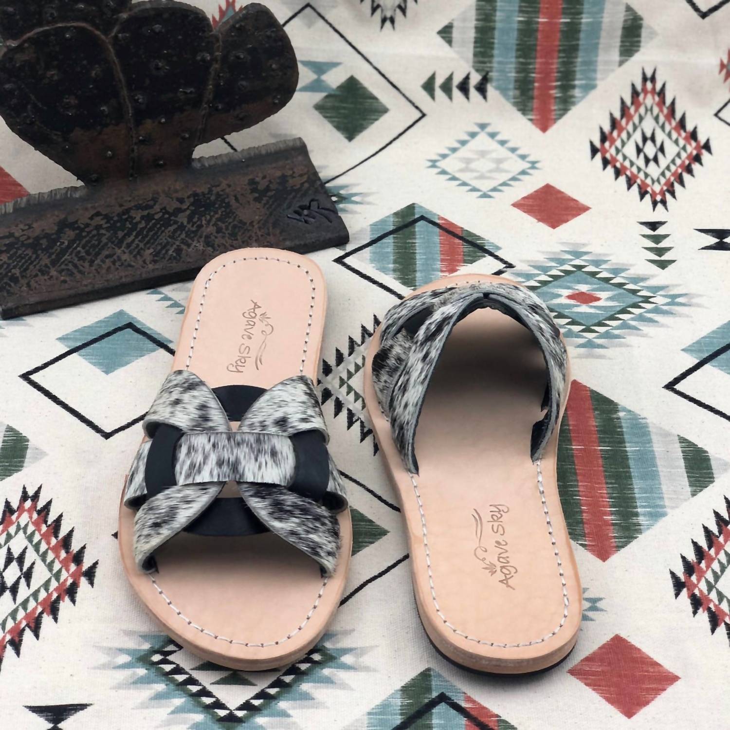 Agave Sky Women's Olivia Slides in salt pepper - women's shoe - detail view