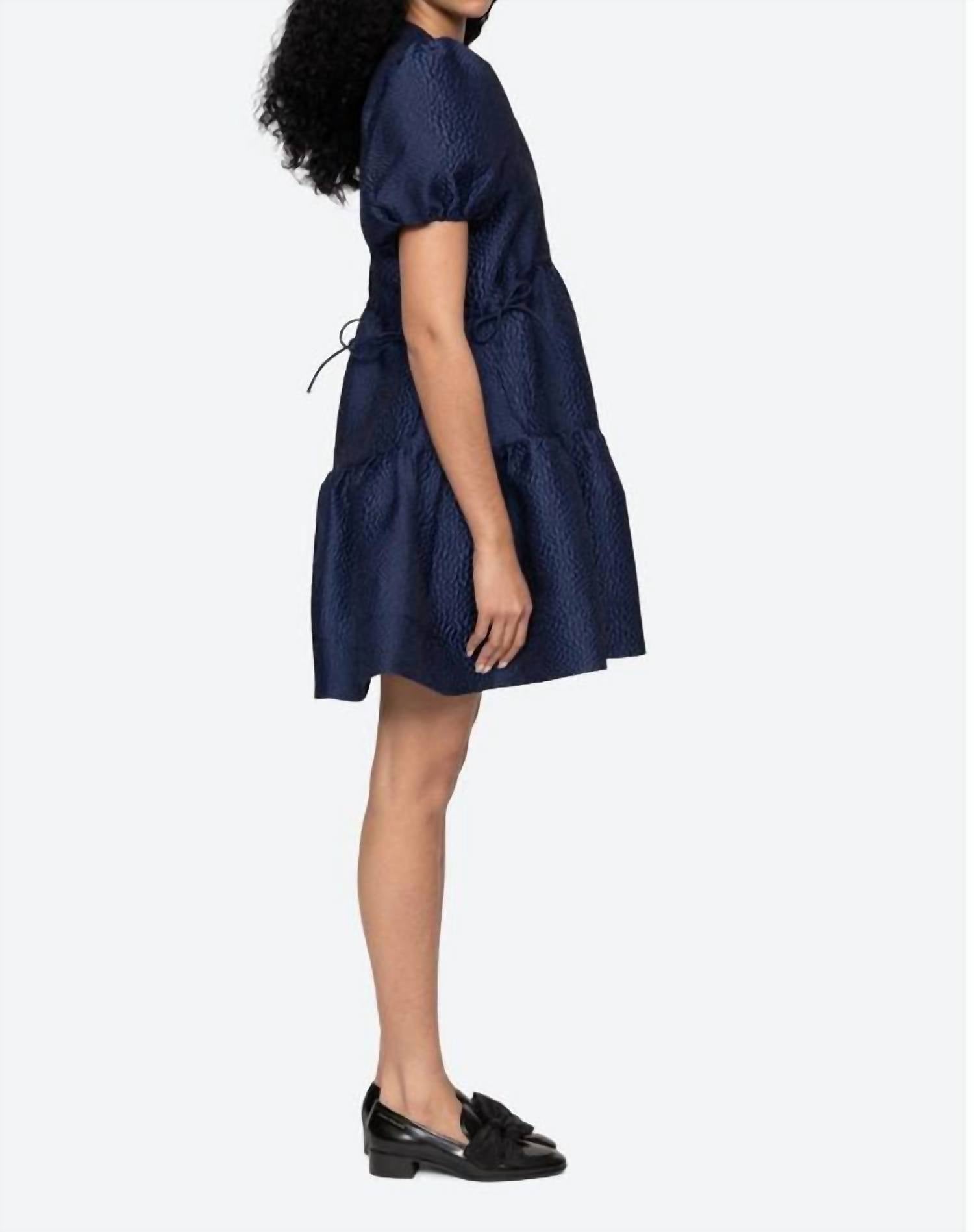 SEA Fayetta Mini Dress in navy - women's dress - detail view