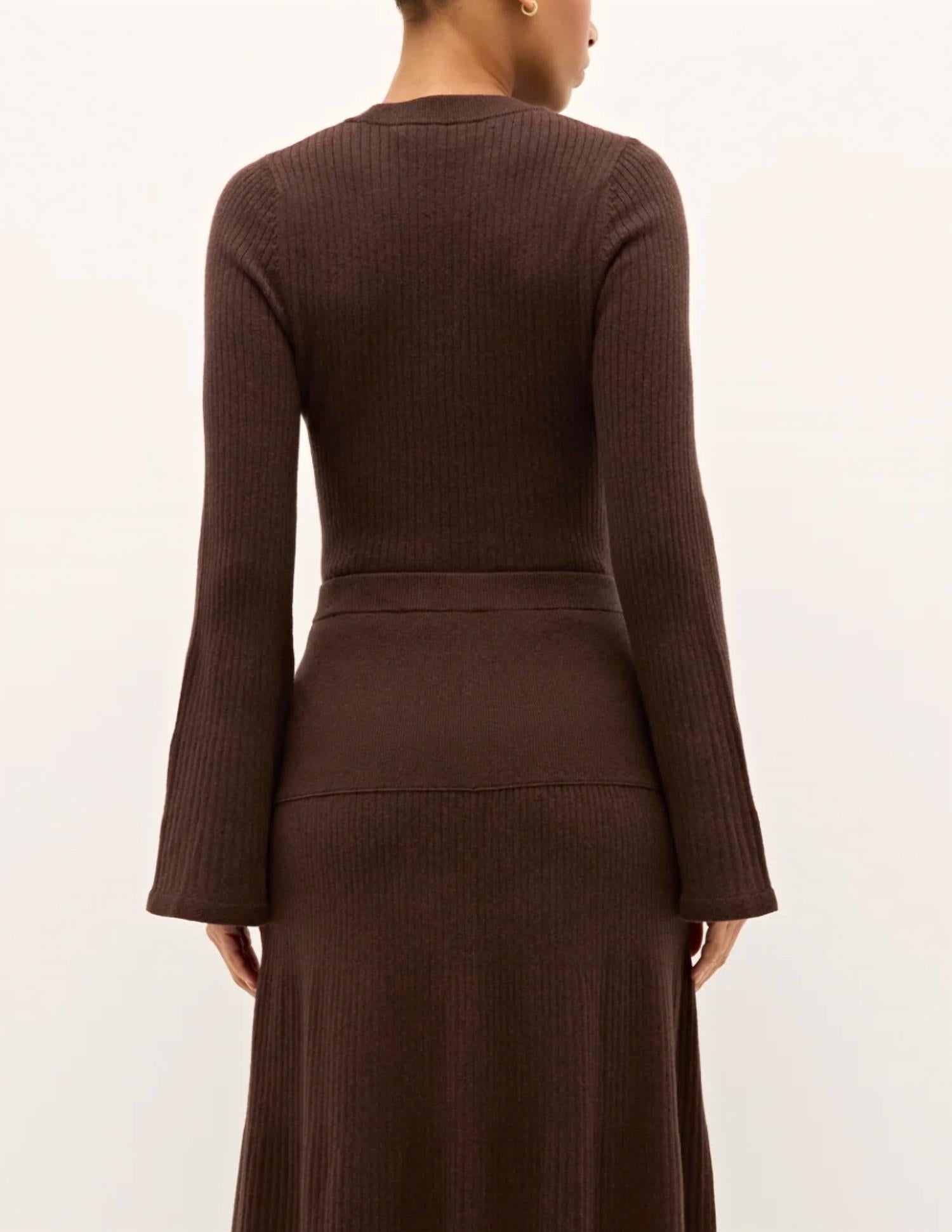 Marie Oliver Carrey Top in cacao - women's long sleeve top - detail view