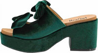 Corkys Footwear Women's Put A Bow On It Velvet Heeled Sandal in green - women's heels - detail view