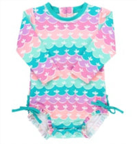Rufflebutts - Kid's Mermaid One Piece Rash Guard Swimsuit