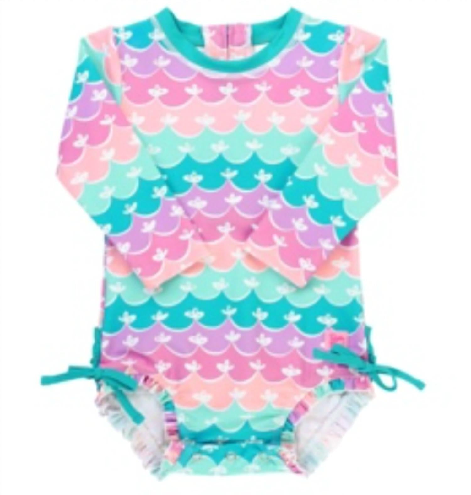 Rufflebutts - Kid's Mermaid One Piece Rash Guard Swimsuit
