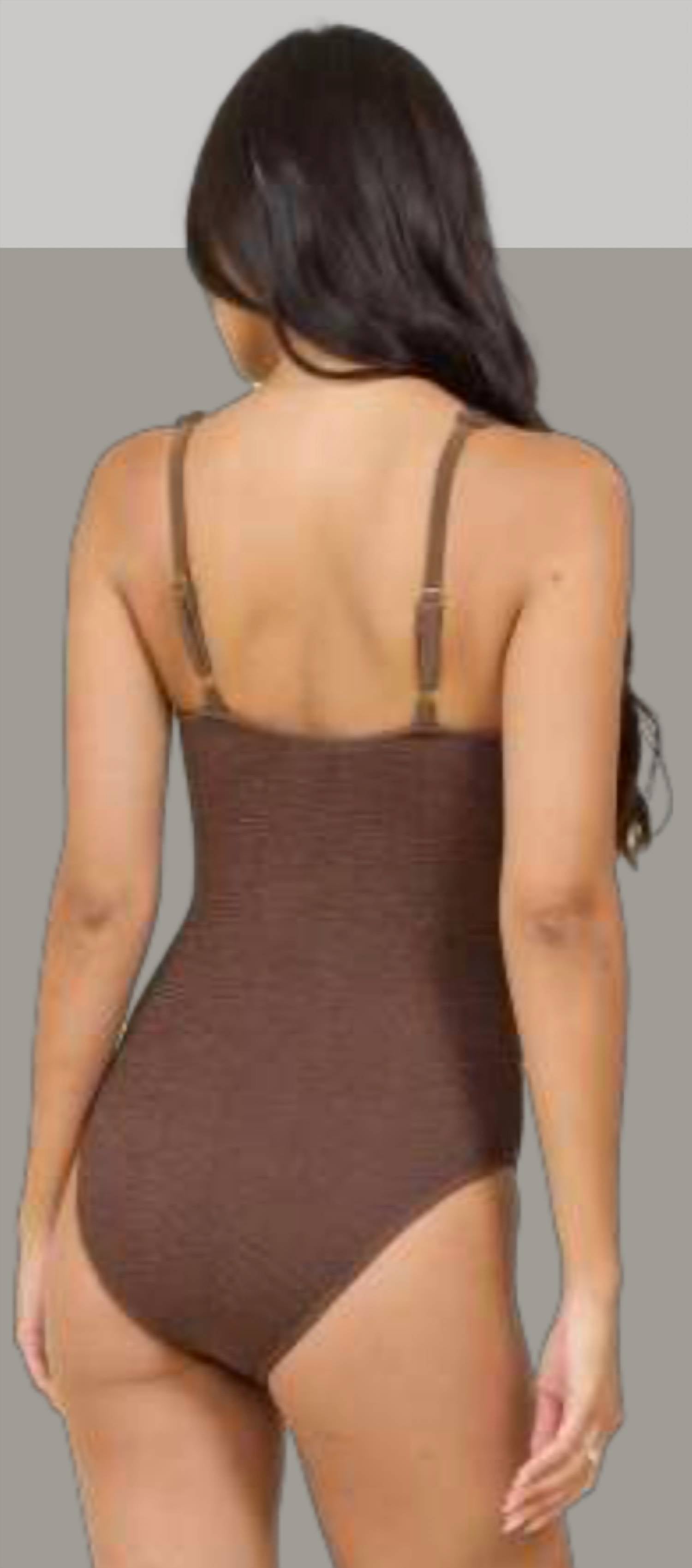 SURF GYPSY Krinkle Front Twist Cut-out One Piece in mocha - women's swimwear - detail view