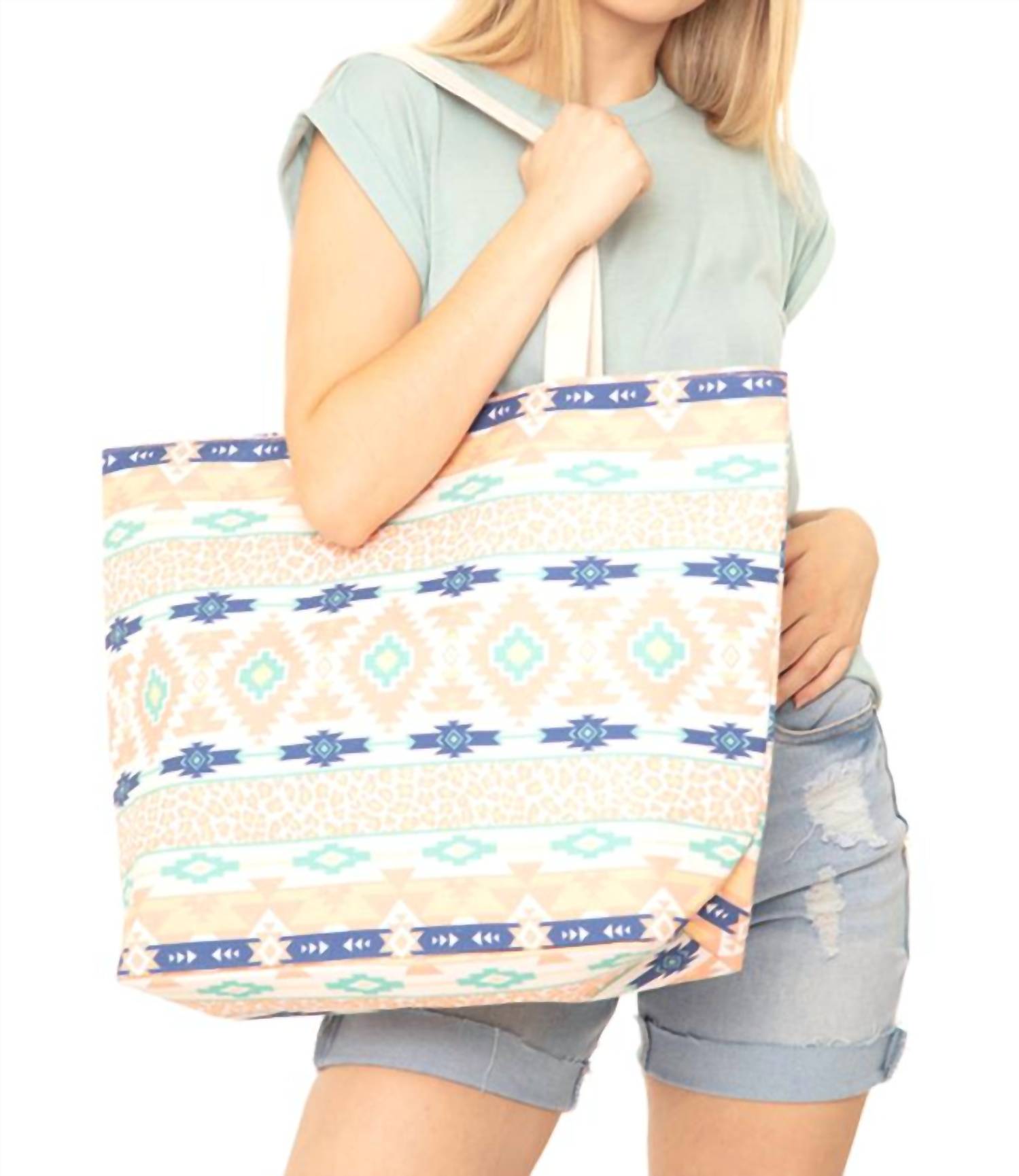 Judson & Co. - Leopard & Aztec Print Canvas Tote Bag