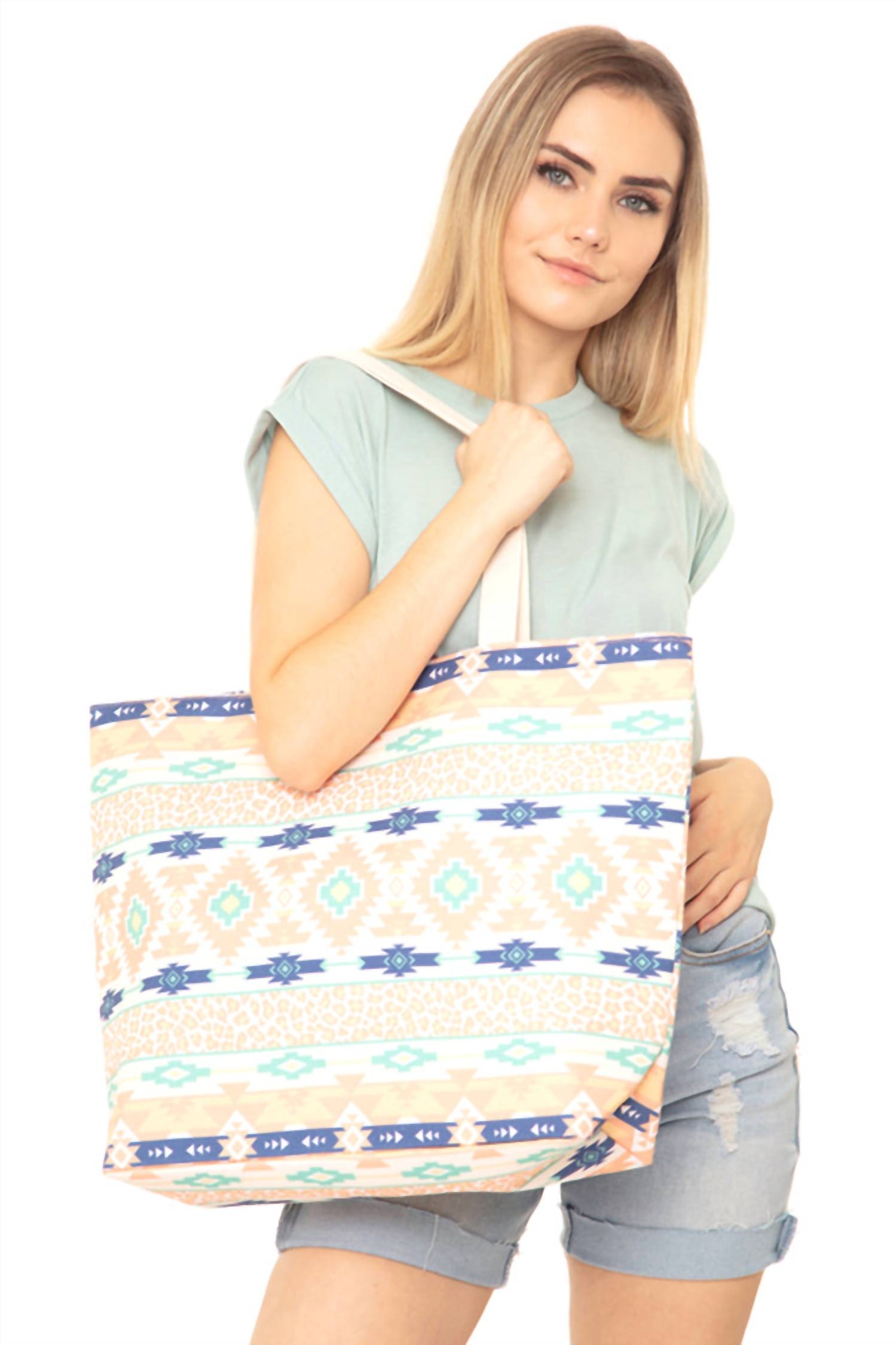Judson & Co. - Leopard & Aztec Print Canvas Tote Bag