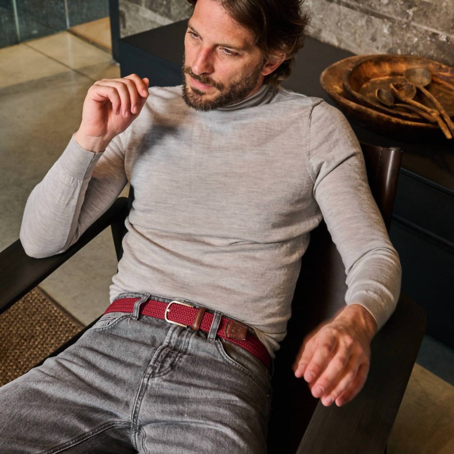La Boucle Men's Covent Garden Belt in bordeaux - men's accessory - alternate view