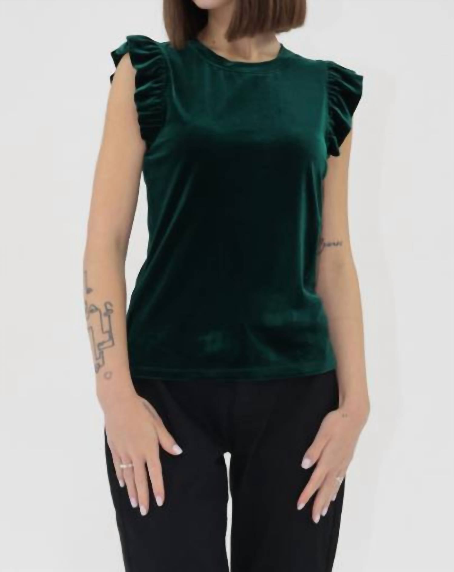 Another Love North Velvet Ruffle Top in rainforest - women's blouse