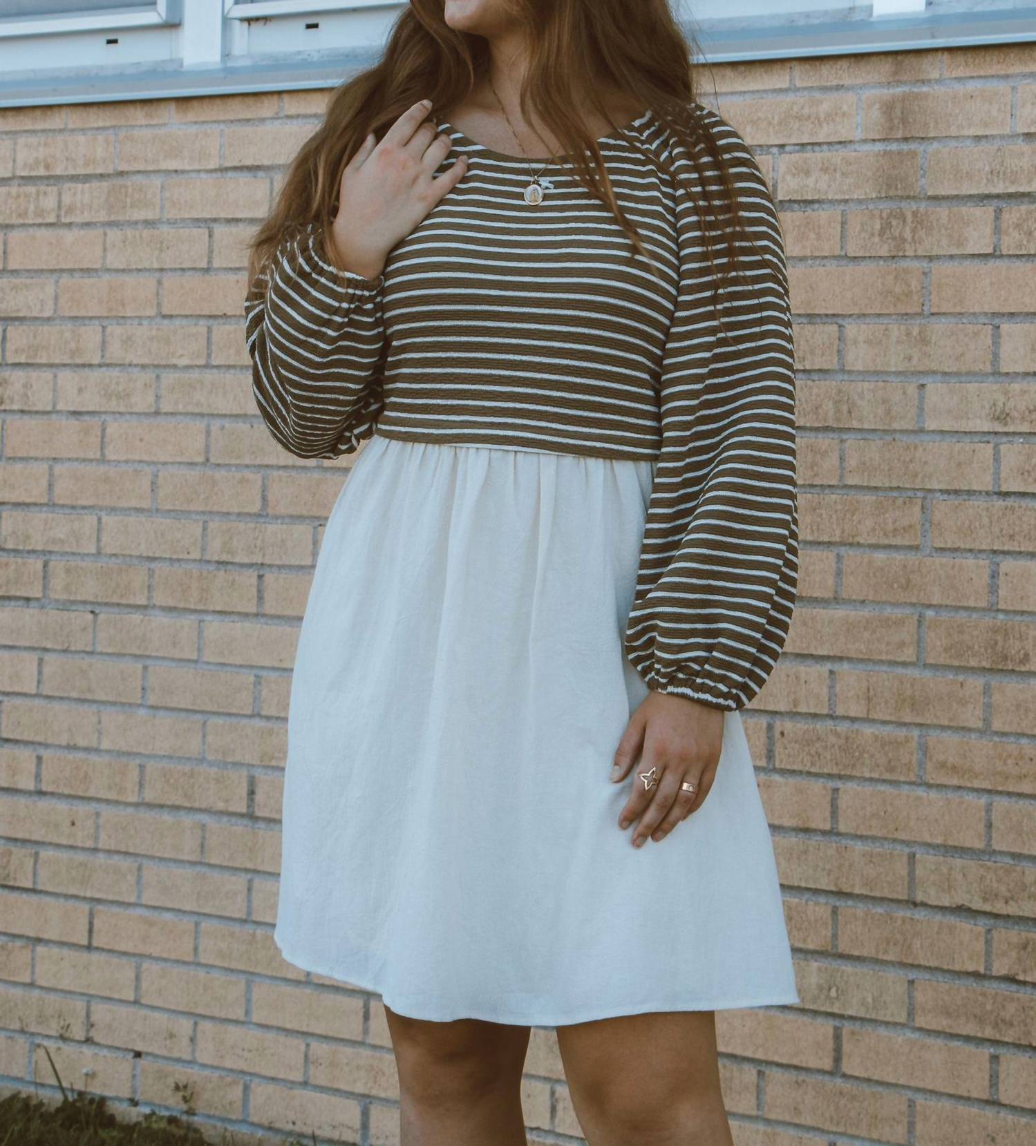 Mikarose Class In Session Striped Contrast Mini Dress in session striped contrast mini dress in olive green - women's dress - view 4