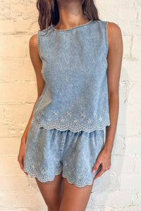 Adeline Embroidered Classic Shorts in denim - women's shorts - detail view