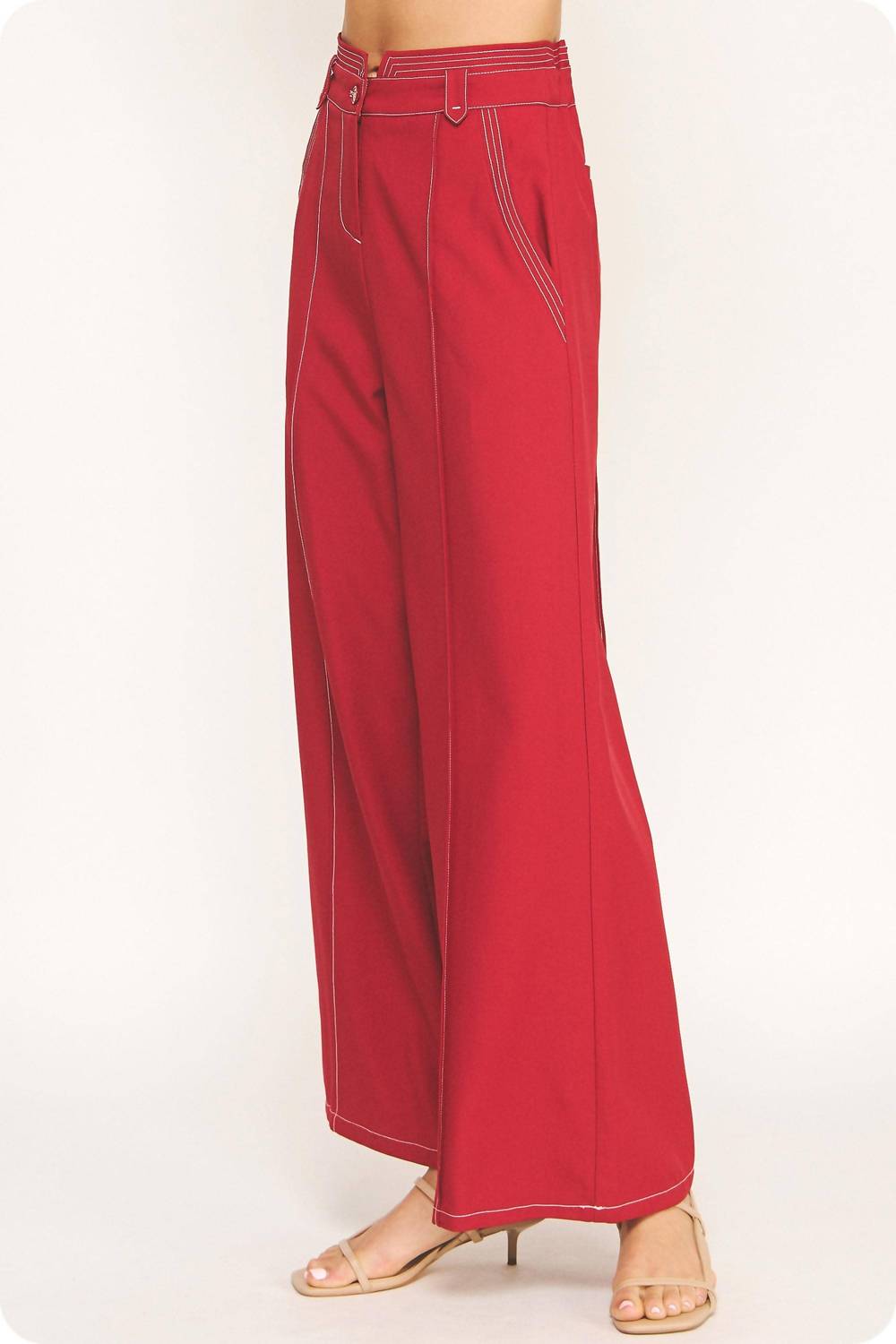 Strut & Bolt - Top Stitch Detail Wide Leg Trousers