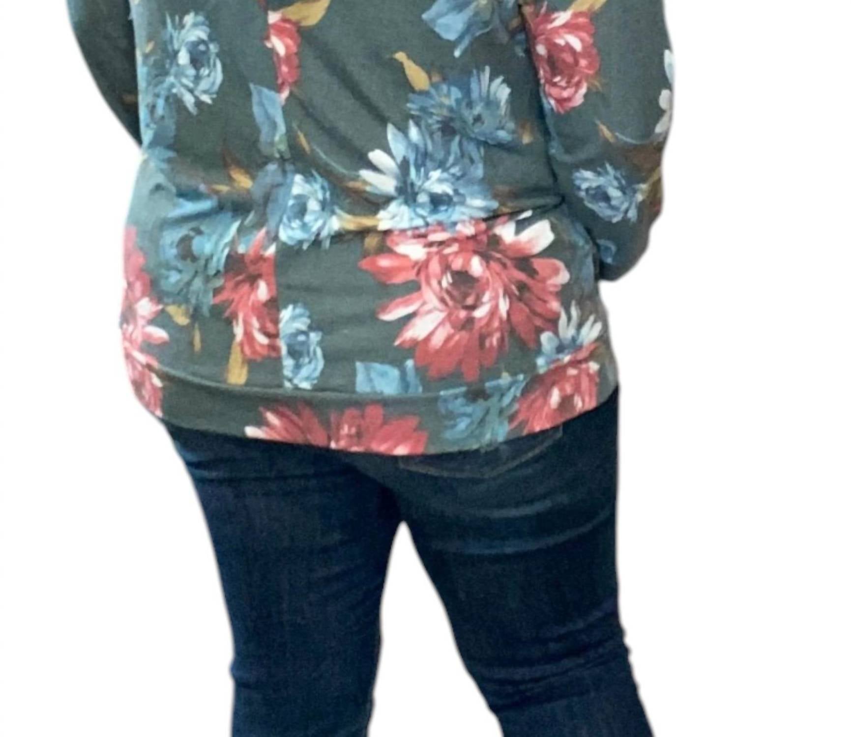 Honeyme - Floral Cowlneck Hoodie