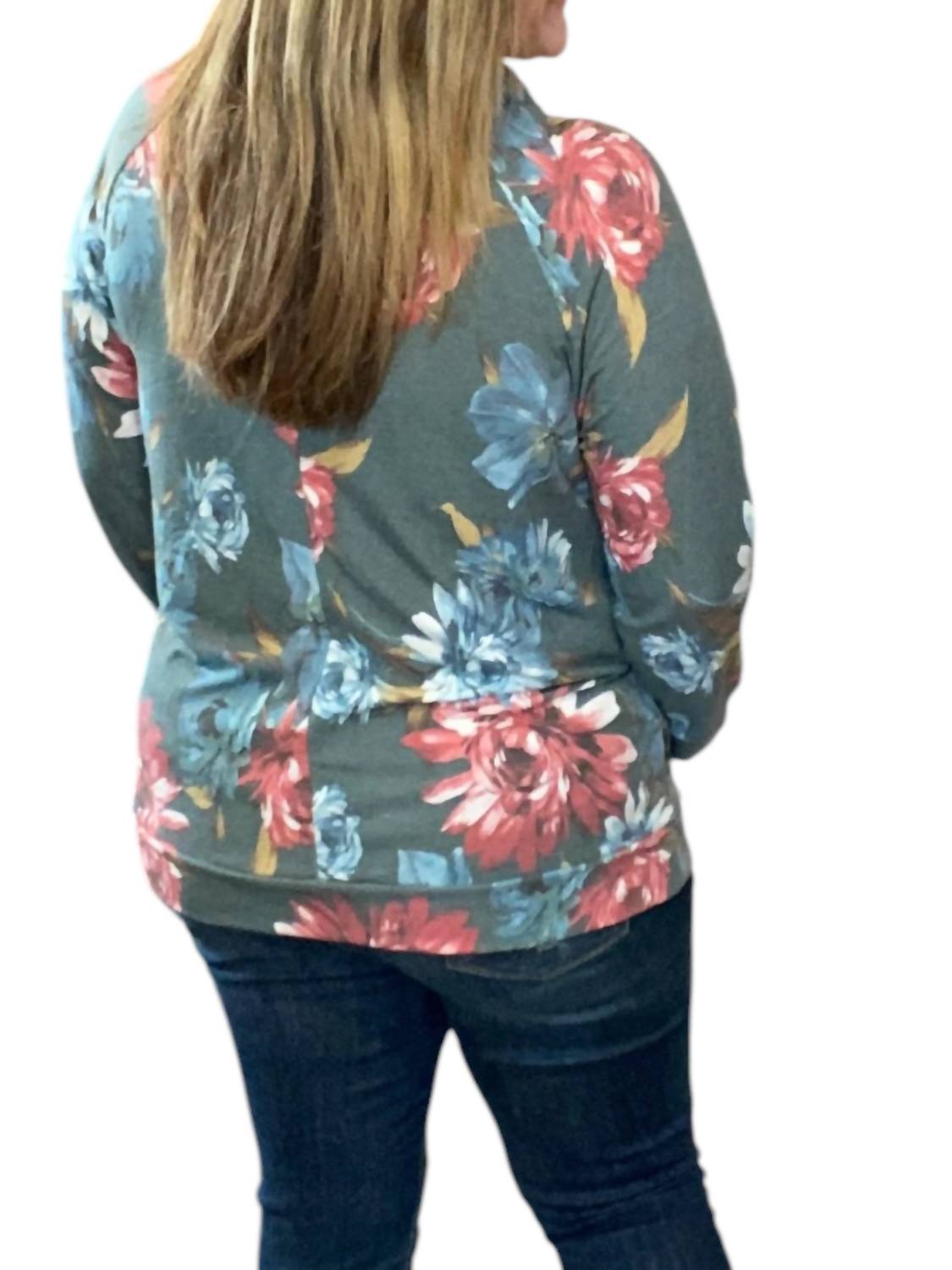 Honeyme - Floral Cowlneck Hoodie