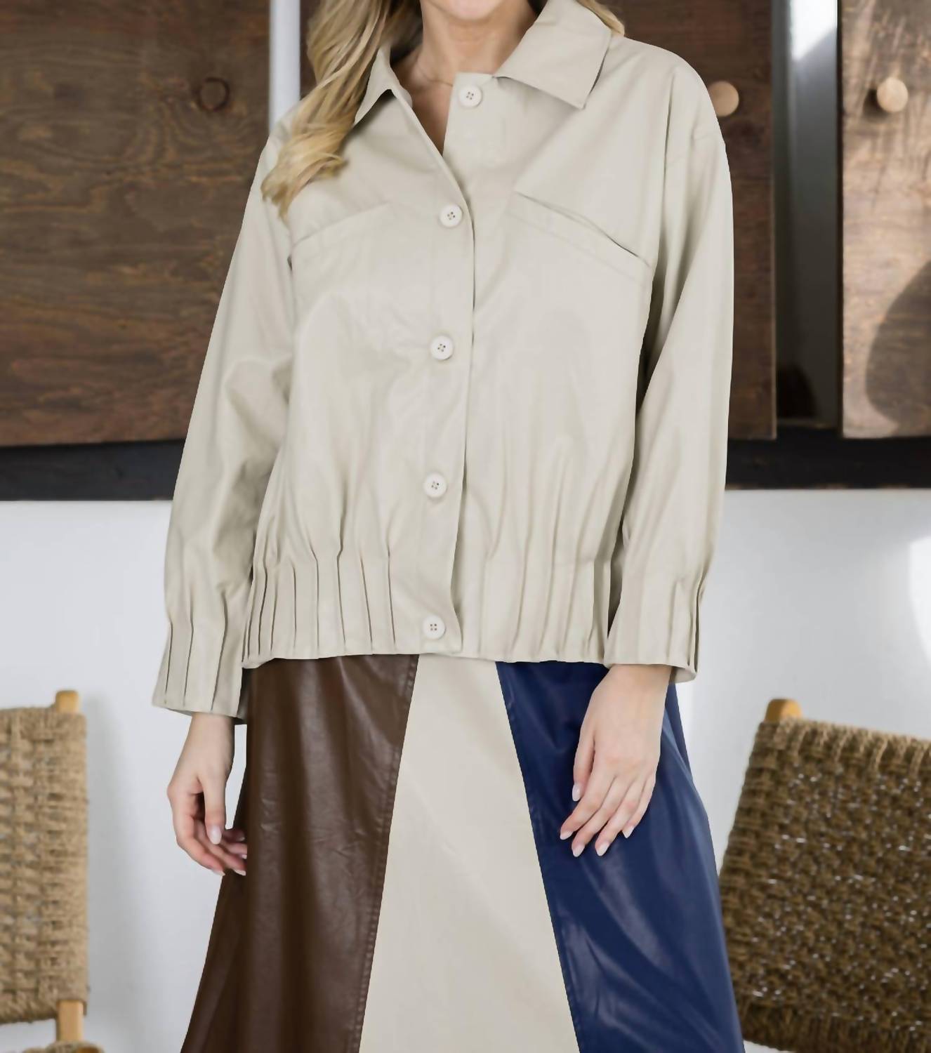 JOH Women's Josephine Leather Jacket in beige - women's jacket