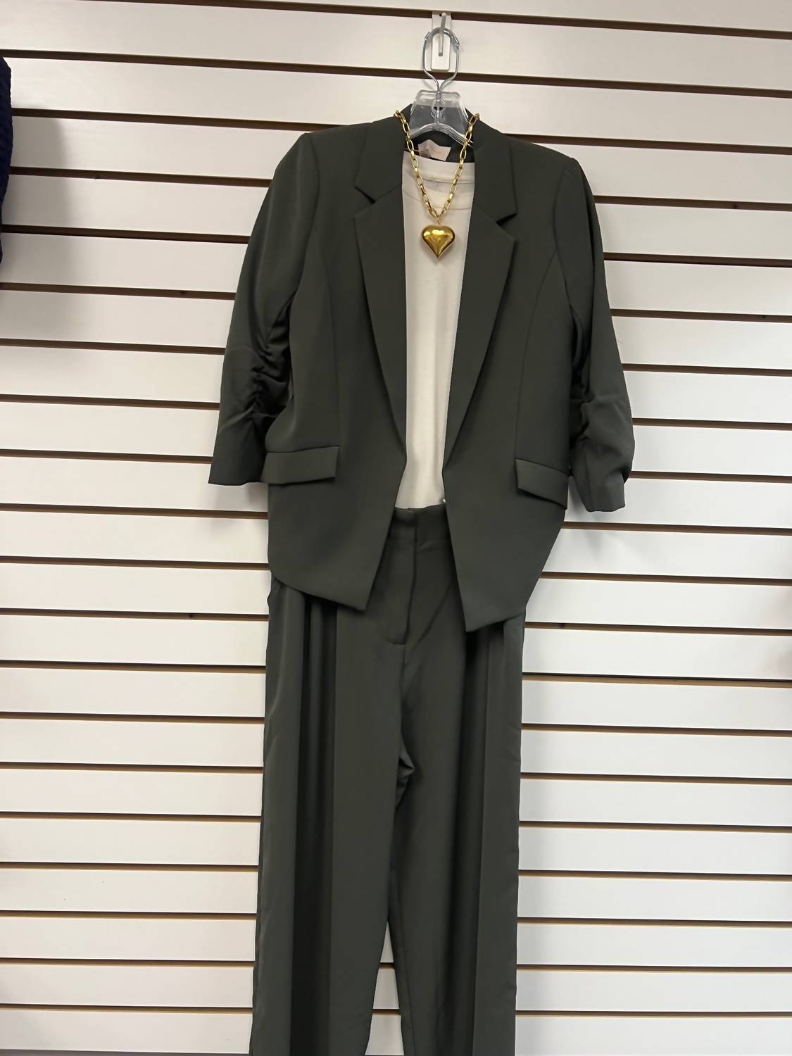 SKIES ARE BLUE Wide Leg Tailored Pants in olive - women's pants - alternate view