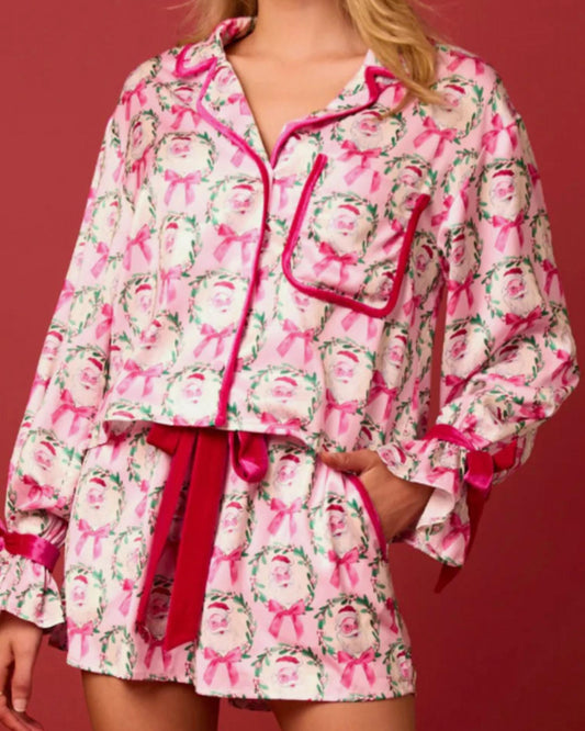 Peach Love - Satin Santa Pajama Set